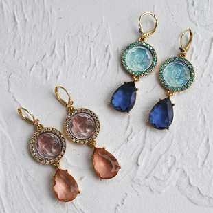 kirks folly天使浮雕头像宝石浪漫法式复古着董仙女镶钻耳环饰品N