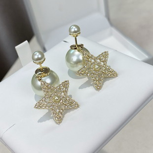白兔家高品质 镂空五角星星珍珠耳钉环饰品胸针发边夹女 细节控