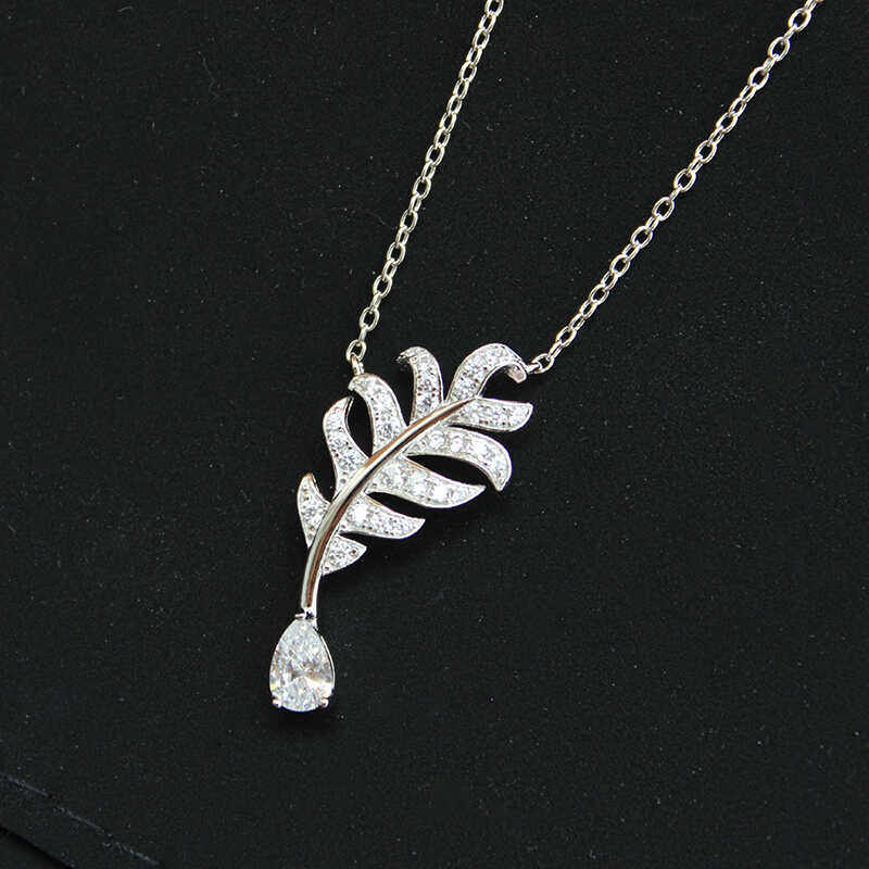 仙气飘飘小香风s925纯银羽毛项链水钻流苏孔雀羽毛锁骨链女