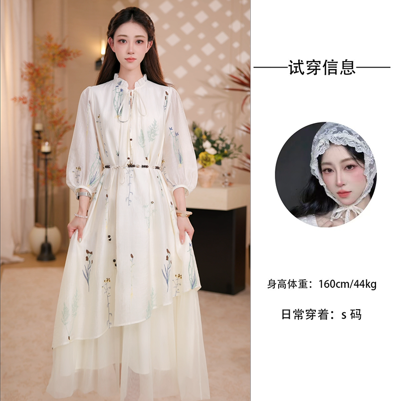 奈希舒然2026新款A版法式夏季氛围感七分袖女款莱赛尔天丝连衣裙