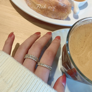 韩国东大门轻奢名媛气质闪耀锆石水钻戒指女冷淡风ins食指戒指环