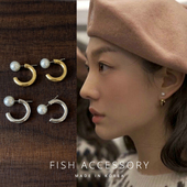 韩国东大门进口ins博主同款 耳钉女C形金属后挂气质小众设计感耳环