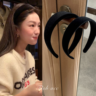 韩国进口发箍ins博主同气质简约黑色丝绒加厚宽版 垫高颅顶头箍