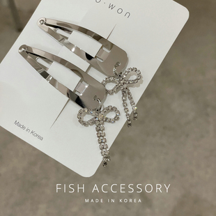 韩国进口简约气质刘海侧边发夹甜酷风水钻BB夹蝴蝶结闪闪流苏边夹