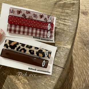 韩国进口kitsch复古豹纹小碎花圣诞红格纹可爱童夹边夹刘海发夹