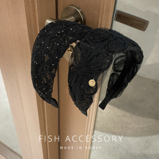 韩国进口高级感头箍佩戴超舒服黑色蕾丝满天星气质优雅宽边发箍