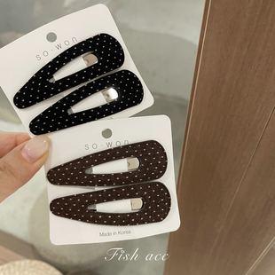 韩国进口秋冬棕黑系棉布艺小波点博主同款 几何BB夹侧边夹刘海夹