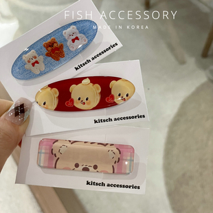 韩国进口发饰可爱甜美边夹芭比猫咪鸭嘴夹蝴蝶结童趣侧边刘海发夹