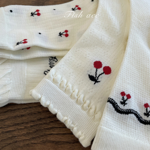 韩国进口春夏新品 中筒袜可爱樱桃透气网眼棉袜ins少女风袜子 薄款