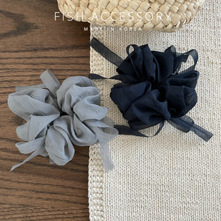 韩国进口ins芭蕾风头花超仙飘逸蝴蝶结系带轻纱皱皱肠圈气质发圈