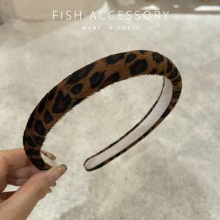 韩国进口发饰气质细边豹纹发卡高颅顶发箍压发ins博主气质头箍