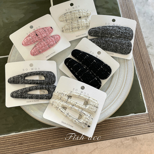 韩国进口秋冬香香风复古高级感粗花呢精致椭圆刘海夹侧边发夹BB夹