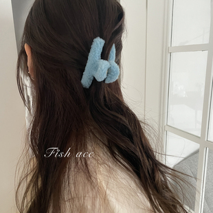 韩国进口秋冬新品 ins可爱抓夹中号糖果色毛绒羊羔毛半夹盘发夹子
