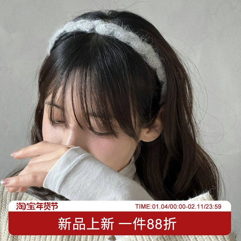 韩国进口发饰秋冬毛线针织麻花简约复古气质细边头箍发箍