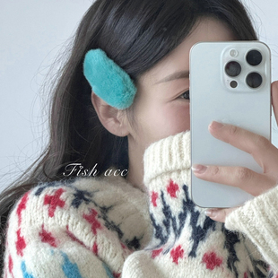 韩国进口秋冬新温暖甜美刘海夹毛茸茸边夹糖果色侧边发卡可爱发夹