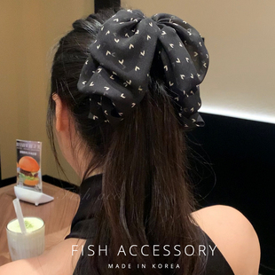 韩国进口气质雪纺黑色蝴蝶结后脑勺饱满马尾抓夹高级感发夹显发量