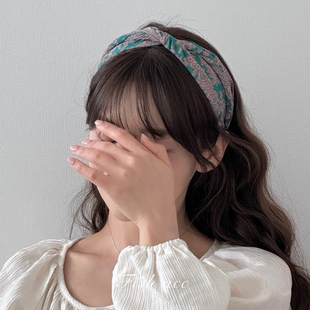 韩国进口复古气质头箍花园民族风印花碎花中间交错文艺风优雅发箍