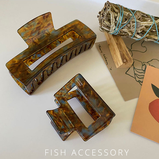 韩国进口France深棕薄荷chic法式 优质树脂抓夹气质后脑勺盘发发夹