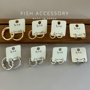 韩国进口SJ家高品质素圈简约气质耳圈直条面金色光面耳环ins耳钉