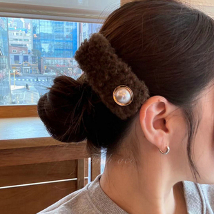 韩国进口秋冬温暖毛绒绒金边珍珠加大BB夹边夹垫高刘海侧边发夹