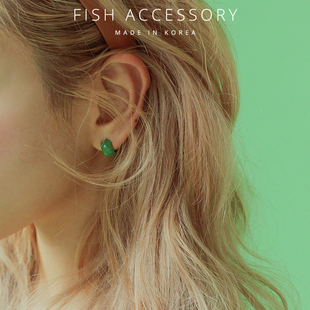 韩国进口ins博主亮色小耳圈女复古糖果色清新绿色C字夏日彩色耳环