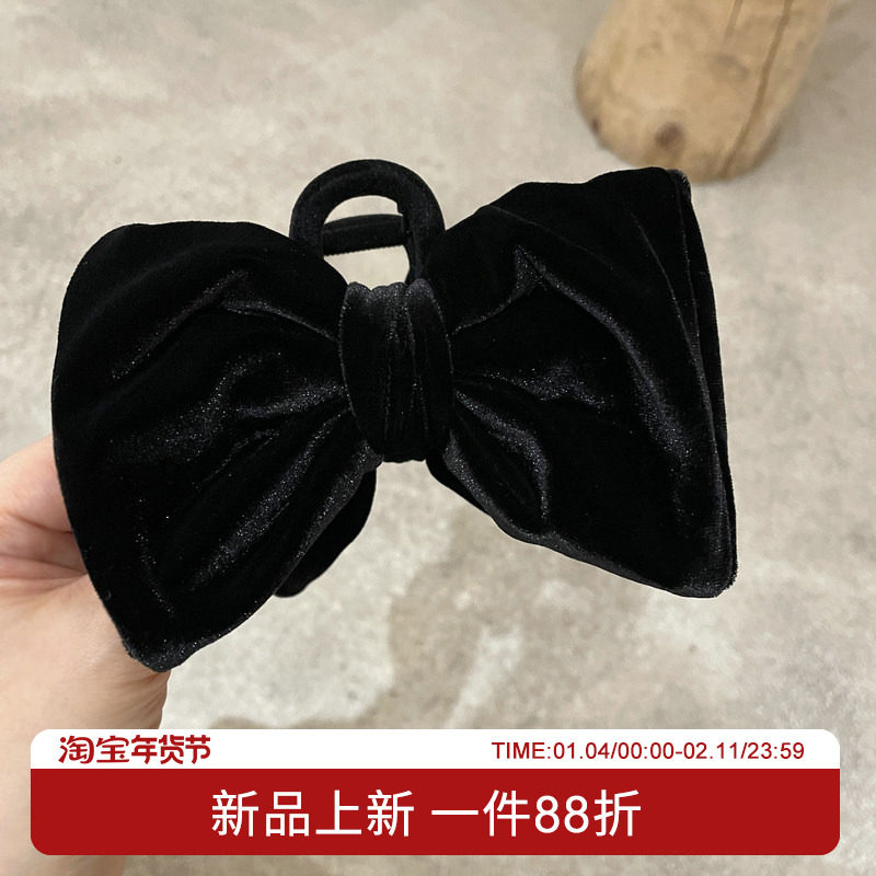 韩国进口高级感气质黑色软糯细腻丝绒大蝴蝶结发抓鲨鱼夹抓夹,饰品/流行首饰/时尚饰品新,发饰,淘宝优惠券,粉丝福利购,淘宝优惠卷