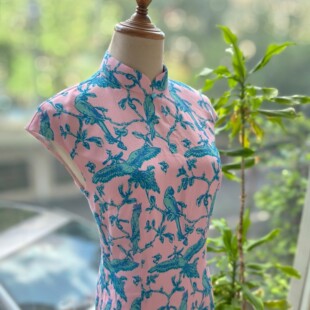 JULEE定制【鹦哥】夏季小包肩袖短款复古文艺日常印花棉绸旗袍