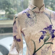 JULEE定制鸢尾花印花丝绒修身改良旗袍新中式春夏连衣裙