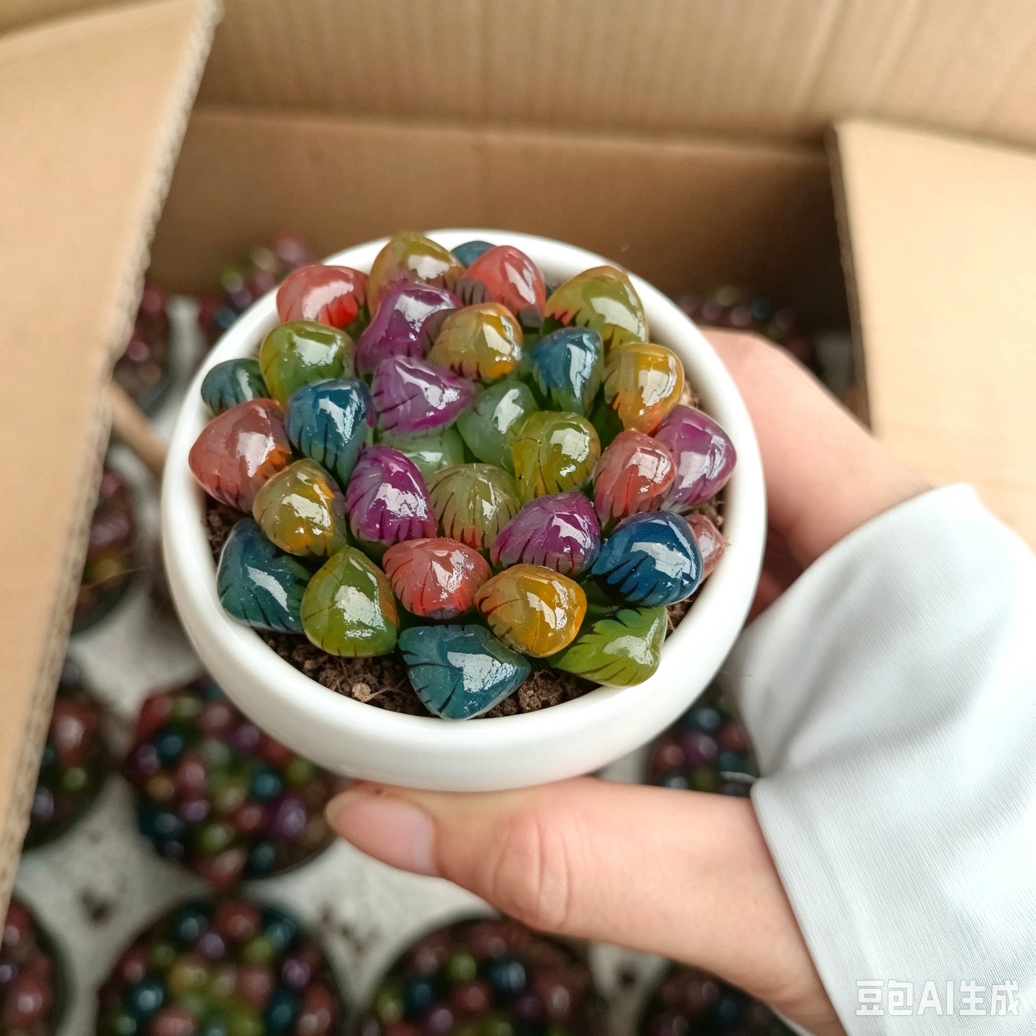多肉植物 七彩玉露七龙珠带盆栽好室内桌面装饰生石花精品花卉
