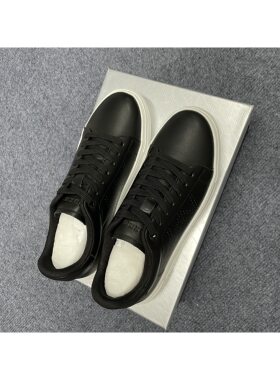 劲家qxe021男士奇迹新款简约百搭板鞋黑色经典款式牛皮