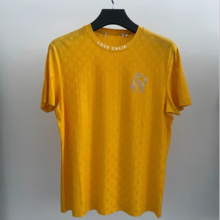 卡里亚ni轻奢短袖dt780男士夏季简约烫钻黄色立体印花圆领短袖