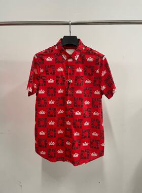 卡er拉fei尼cs177男士夏季红色皇冠字母满印短袖衬衫时尚百搭上衣