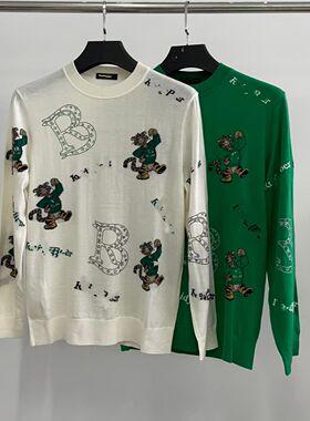 雷di波ermy624男士老虎提花烫钻圆领100%绵羊毛薄款休闲打底衫