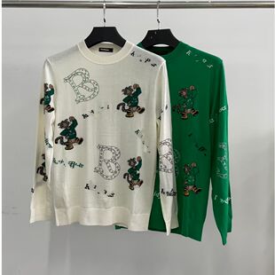 休闲打底衫 老虎提花烫钻圆领100%绵羊毛薄款 雷di波ermy624男士