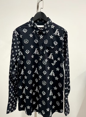 卡拉gu吉诺高端cs014男士轻奢字母满印黑色衬衫