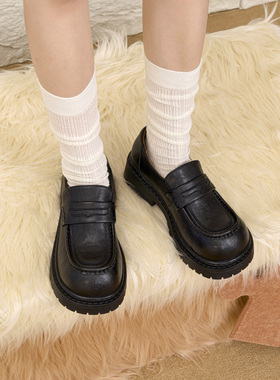 玛速主义2026年春季新款厚底粗跟乐福鞋黑色小皮鞋增高百搭单鞋女