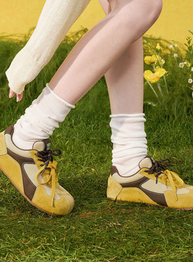 玛速主义2026新款网面黄色平底板鞋女春百搭休闲泡芙鞋德训鞋小众