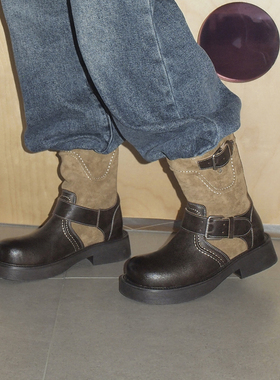 玛速主义2025年冬季新款时尚百搭骑士靴休闲黑色短靴厚底时装靴女