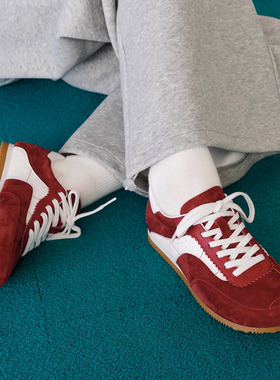 玛速主义2026新款平底百搭板鞋女春轻便运动休闲鞋学生红色德训鞋