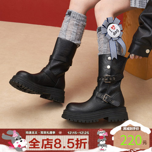 玛速主义厚底粗跟骑士靴