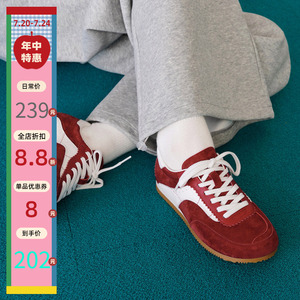 玛速主义2025新款平底百搭板鞋女夏轻便运动休闲鞋学生红色德训鞋