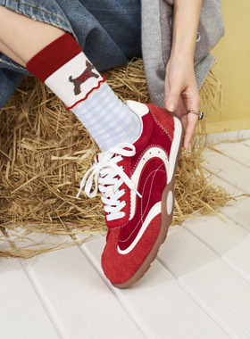 玛速主义2026新款时尚ins潮运动鞋平底百搭休闲鞋女春红色德训鞋