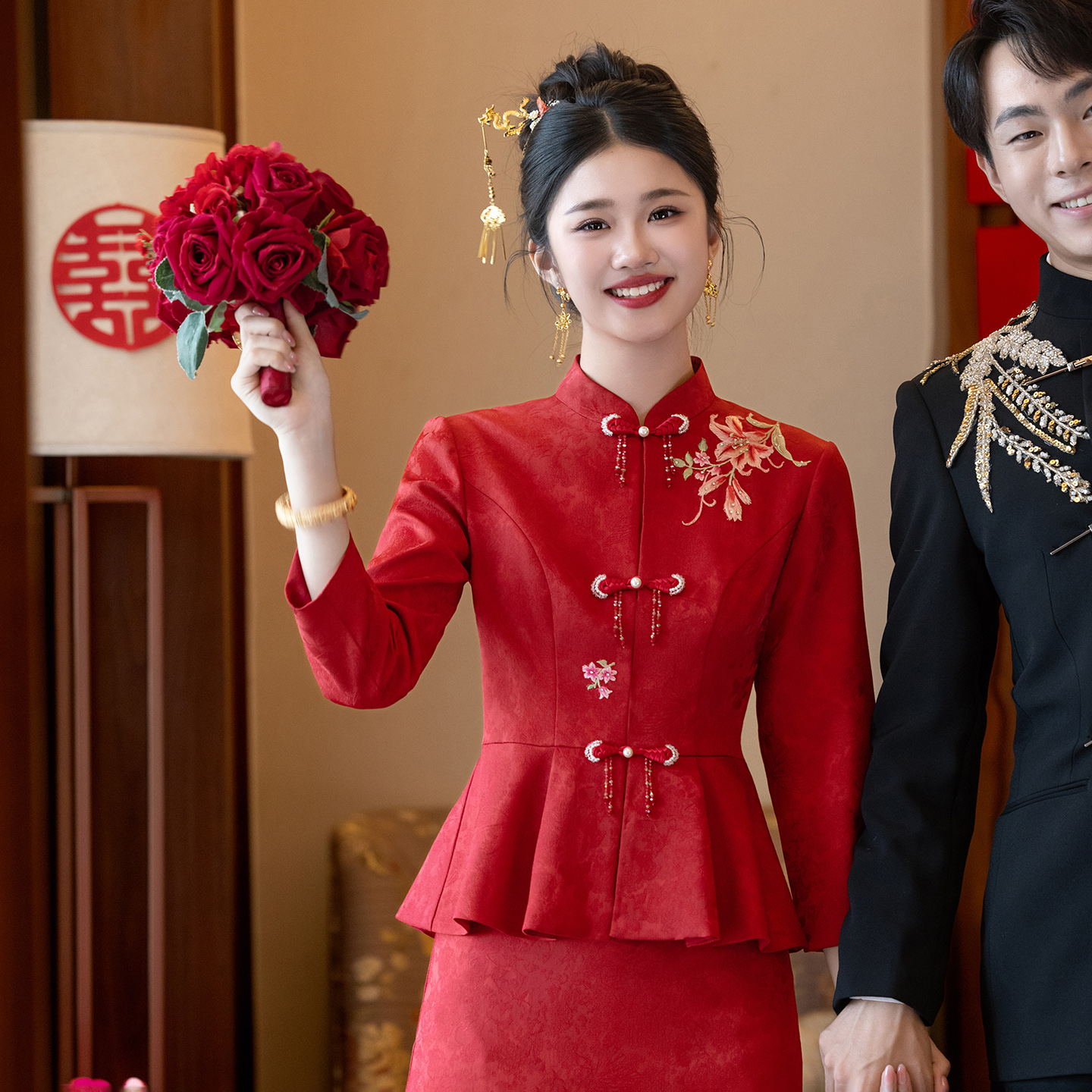 敬酒服新娘订婚礼服红色连衣裙女