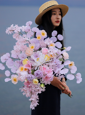 ins淡紫北欧仿真花束婚庆旅拍道具手捧花家居装饰品软装摆