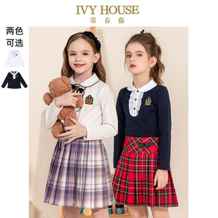 女童秋冬儿童长袖 T恤洋气纯棉宝宝polo衫 HOUSE常春藤童装 IVY 上衣