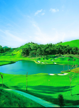 FJ01289靠山聚宝盆球场客厅沙发墙田园蓝天山水草地风景画背景墙