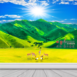 靠山黄金满地福禄鹿日出笔架山客厅沙发背景墙壁画酒店挂FJ2518