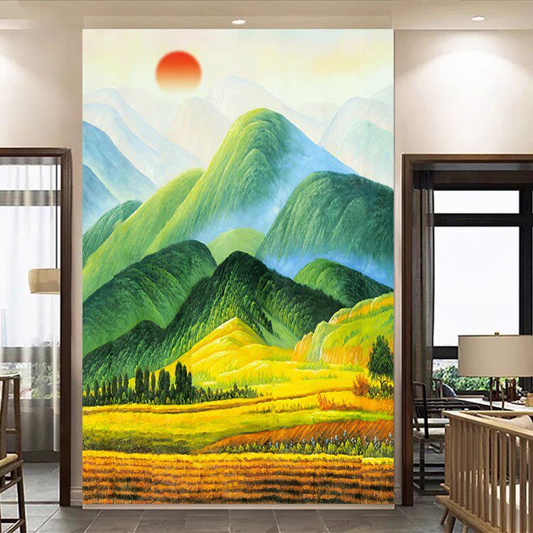 巨人山有山3D无水玄关装饰画靠山图黄金满地画旭日东升壁画XG2519