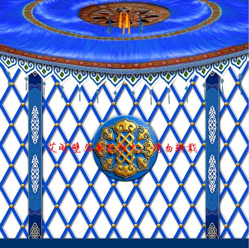 FJ2988蒙古包蓝天仿木格墙布烧烤店餐厅壁画背景墙纸牛羊草原壁纸