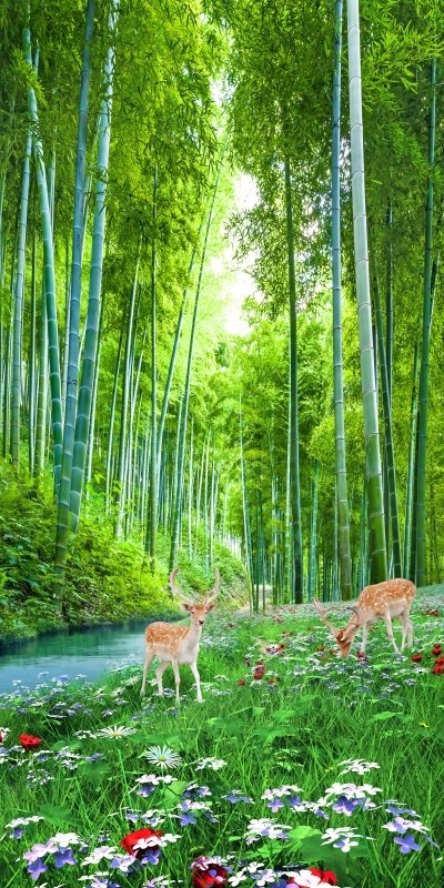 fj1115流水生财清新桂林山水竹林小路过道竹林美景玄关过道背景墙